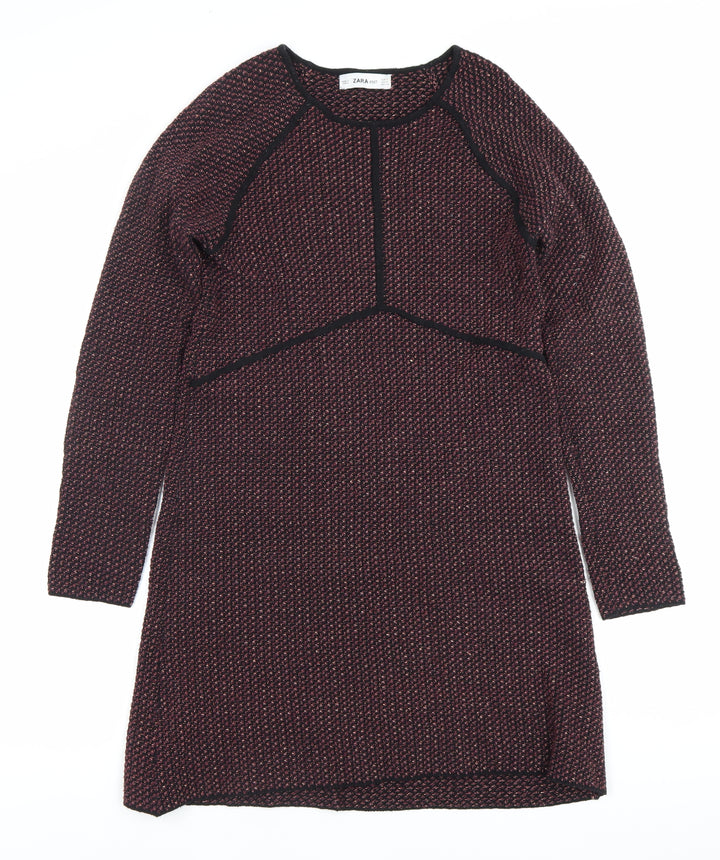 Zara Women’s Multicoloured Knit Shift Dress Size 8 Long Sleeve