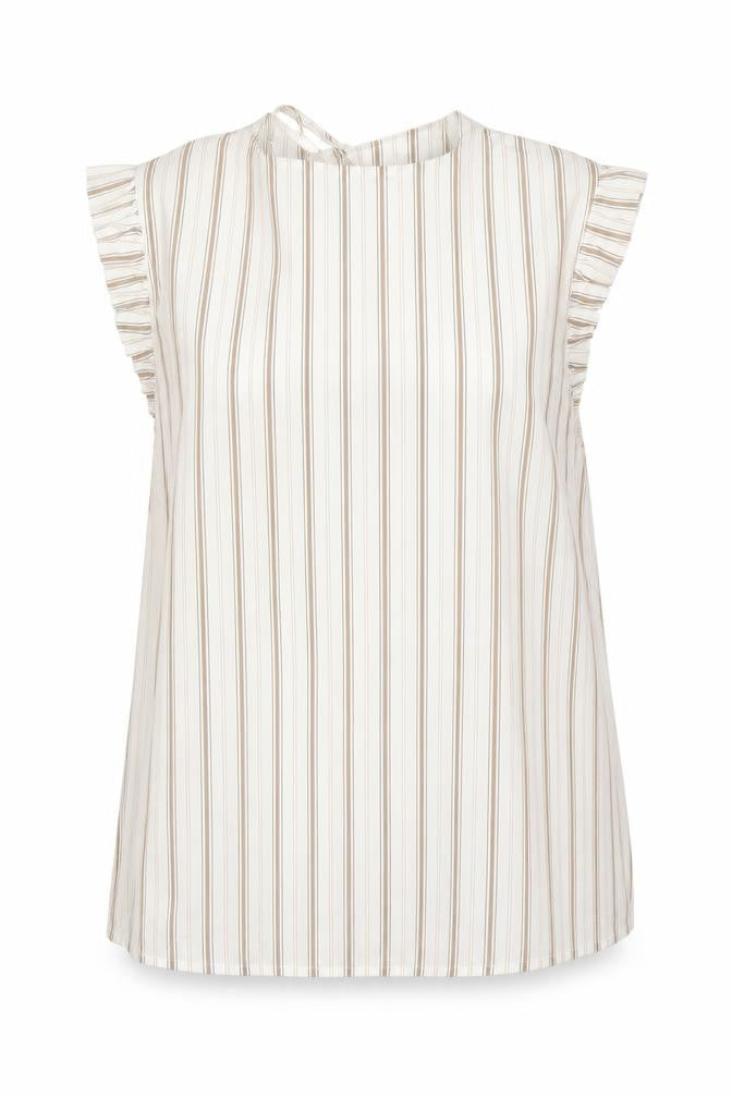 Front view of Numph women’s multicoloured striped cotton blouse, size UK 8