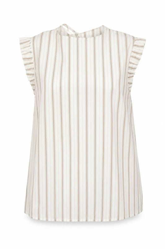 Front view of Numph women’s multicoloured striped cotton blouse, size UK 8