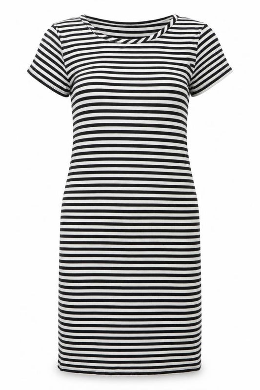 Front view of Next Teens Black White Striped T-Shirt Dress, size 12-14