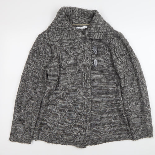 M&Co Womens Grey Cable Knit Collared Cardigan Size S