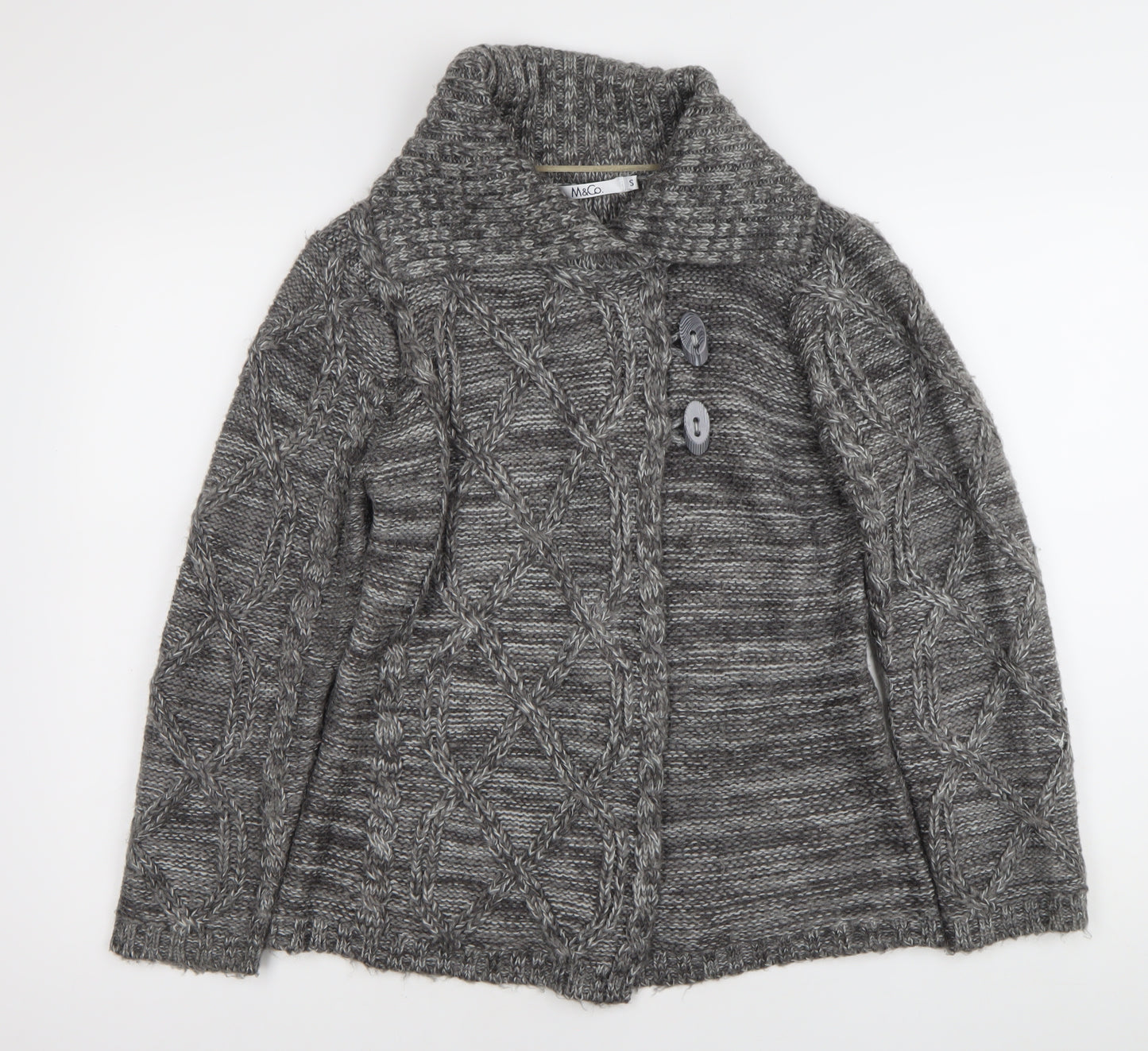 M&Co Womens Grey Cable Knit Collared Cardigan Size S