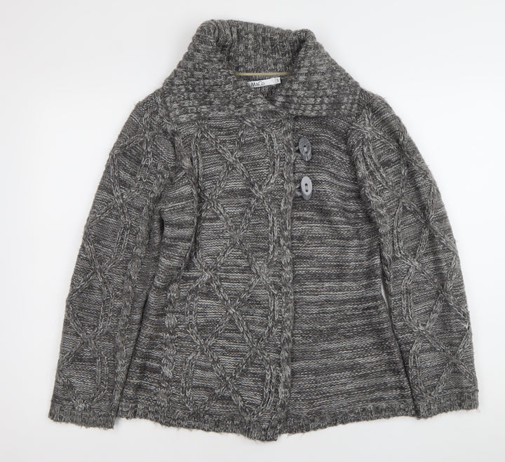 M&Co Womens Grey Cable Knit Collared Cardigan Size S
