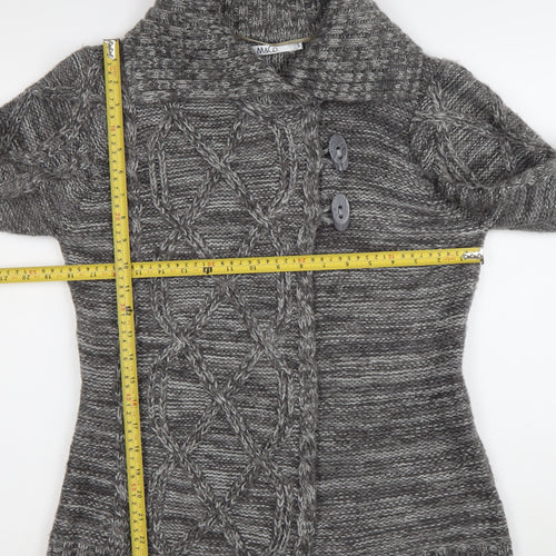 M&Co Womens Grey Cable Knit Collared Cardigan Size S