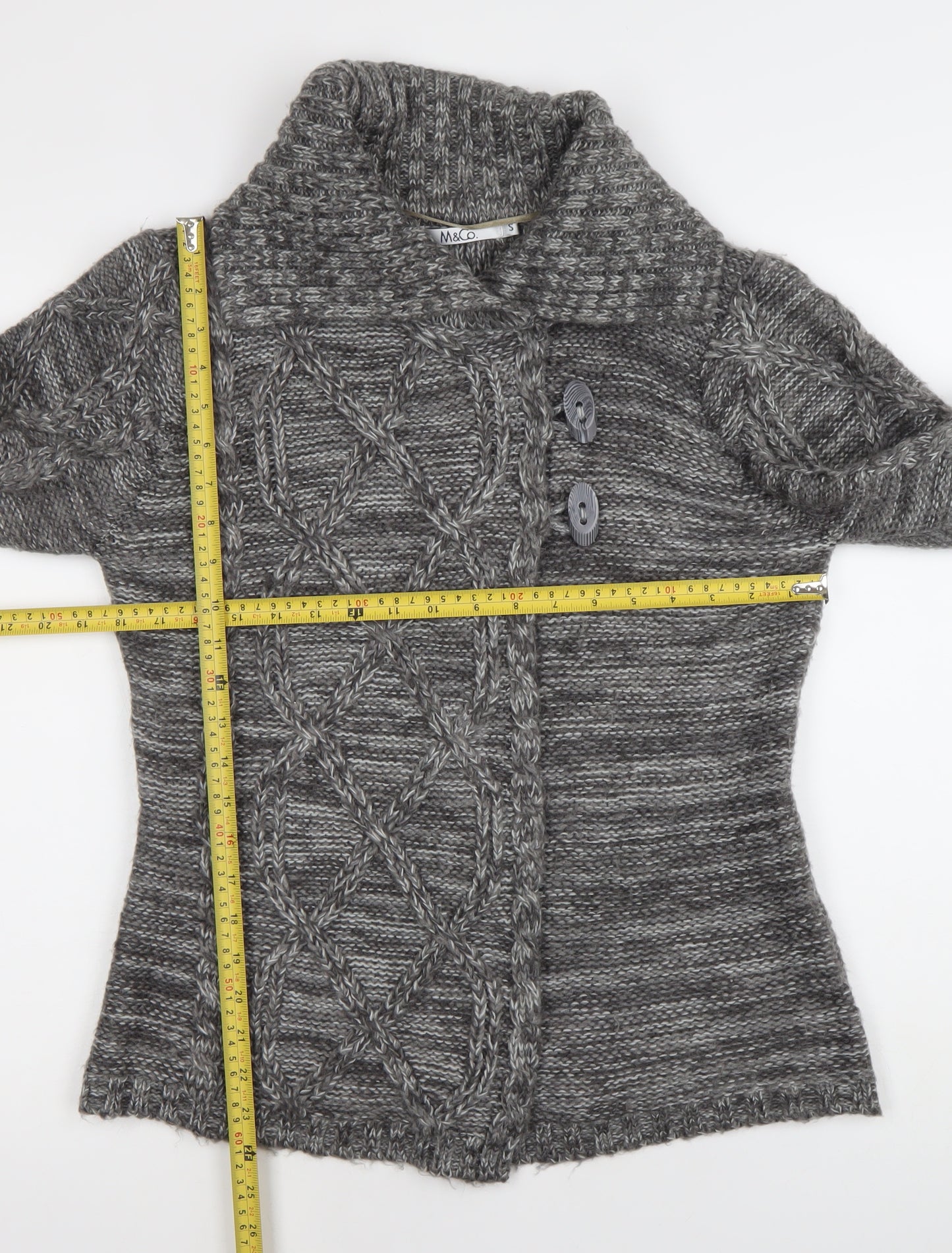 M&Co Womens Grey Cable Knit Collared Cardigan Size S