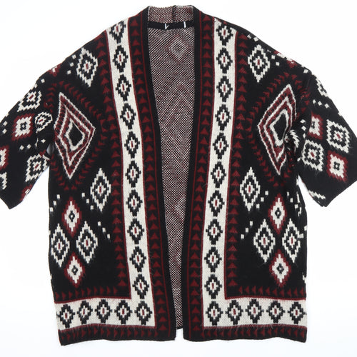 Women's Black Red White Geometric Knit Cardigan Size 10