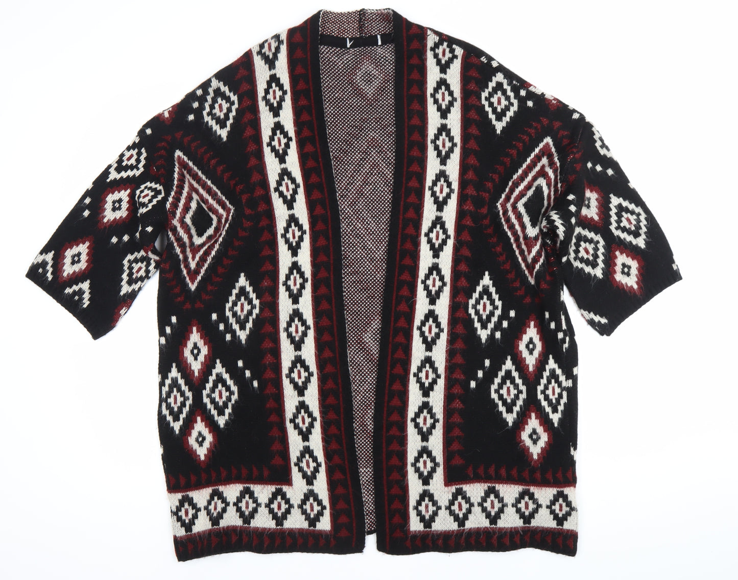 Women's Black Red White Geometric Knit Cardigan Size 10