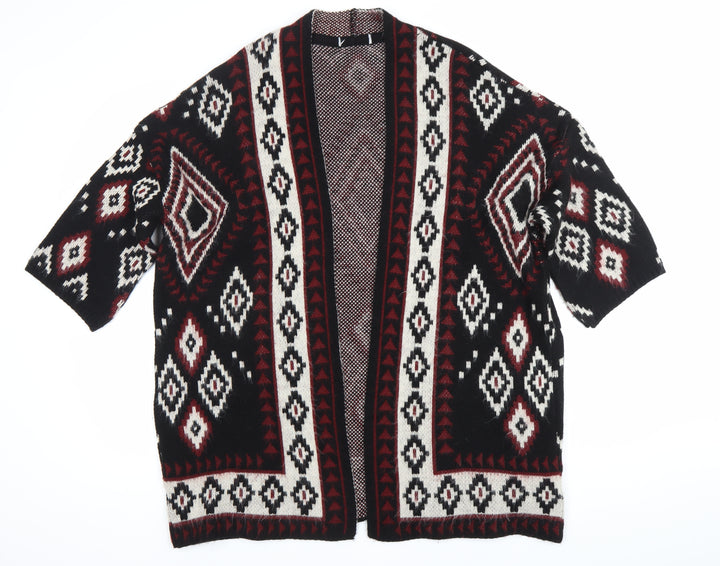 Women's Black Red White Geometric Knit Cardigan Size 10