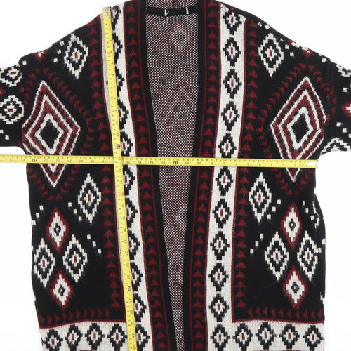 Women's Black Red White Geometric Knit Cardigan Size 10