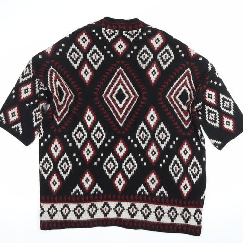 Women's Black Red White Geometric Knit Cardigan Size 10