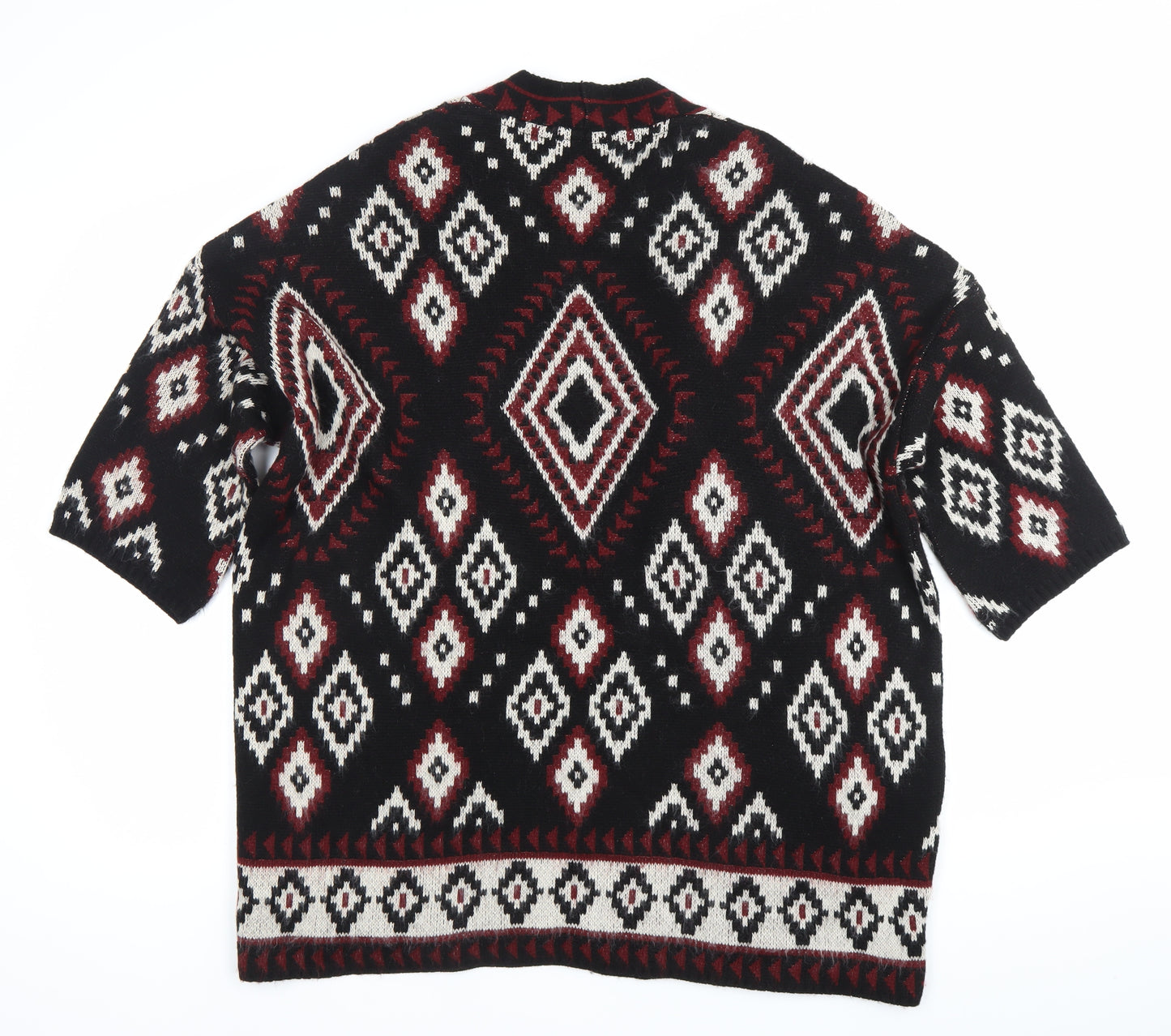 Women's Black Red White Geometric Knit Cardigan Size 10