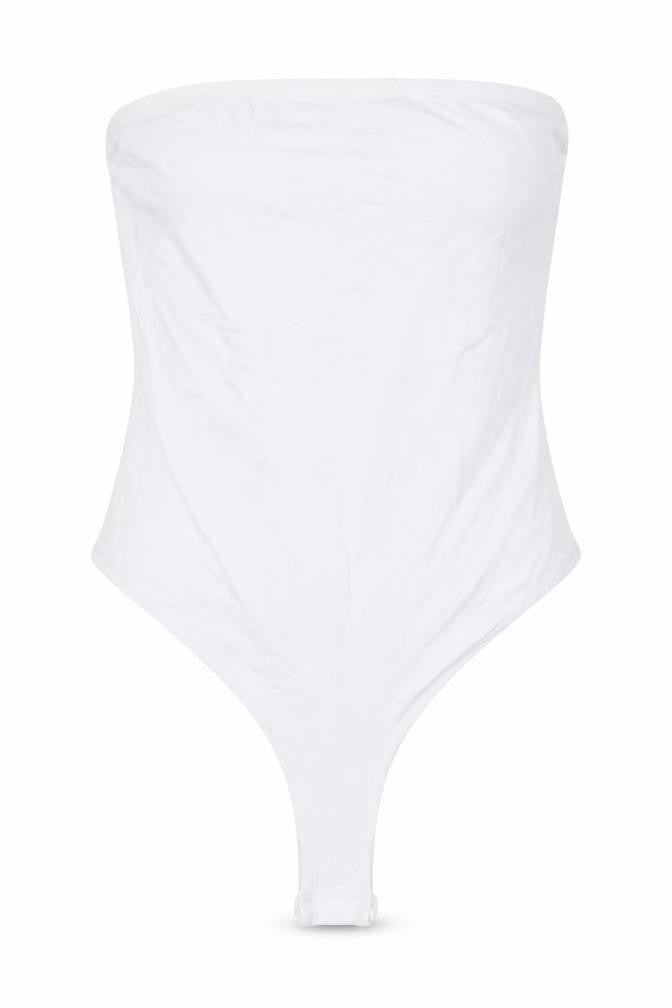 Front view of PRETTYLITTLETHING Women’s White One Shoulder Bodysuit, size UK 10