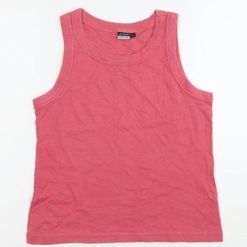 Jeff & Co Womens Pink Cotton Tank Top L Scoop Neck Jersey Casual
