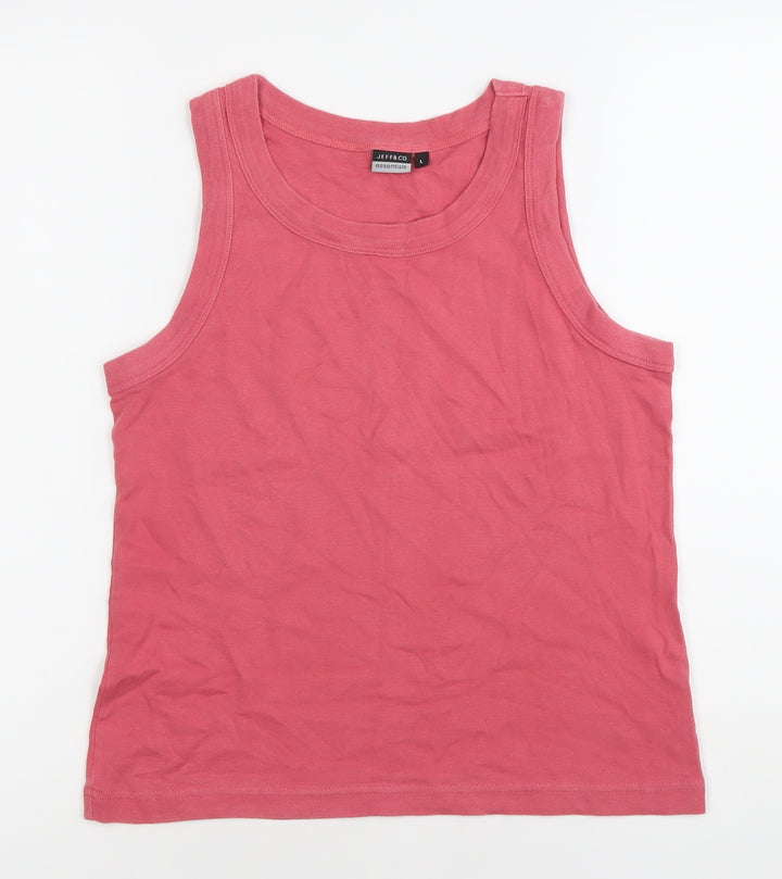 Jeff & Co Womens Pink Cotton Tank Top L Scoop Neck Jersey Casual