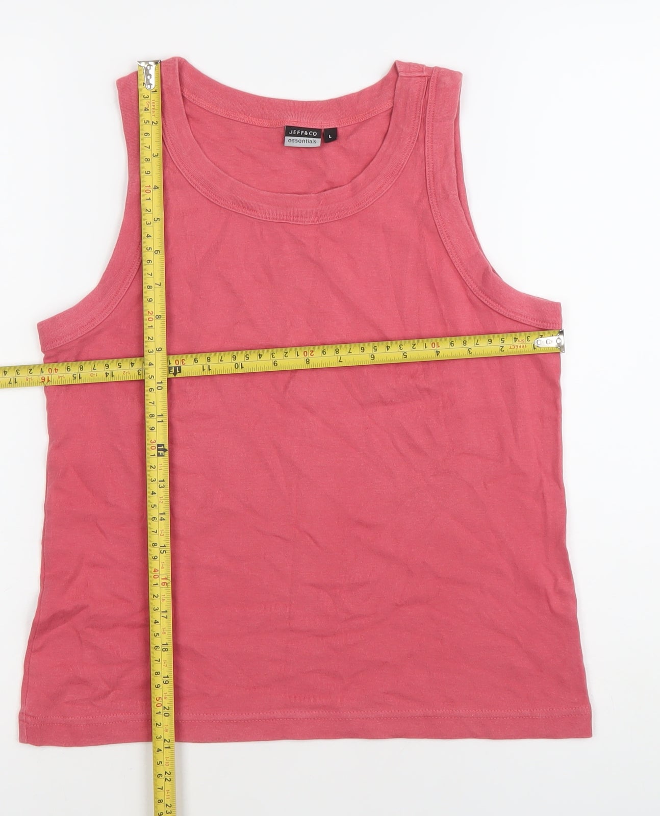 Jeff & Co Womens Pink Cotton Tank Top L Scoop Neck Jersey Casual