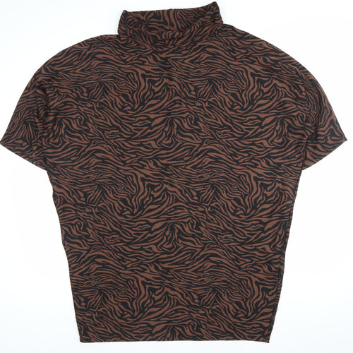 Apricot Womens Brown Animal Print Roll Neck T-Shirt Size 16