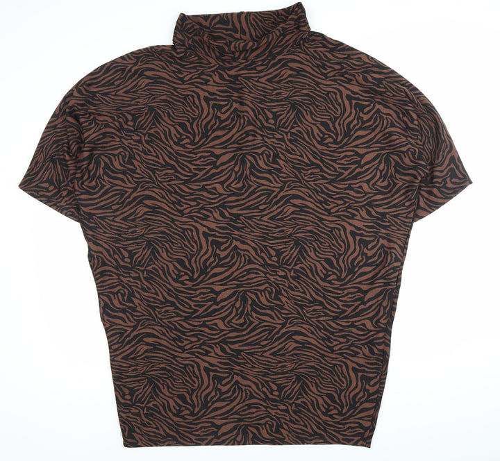 Apricot Womens Brown Animal Print Roll Neck T-Shirt Size 16