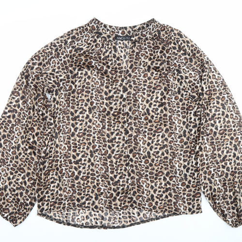 M&Co Womens Leopard Print Blouse UK 10 Long Sleeve Sheer