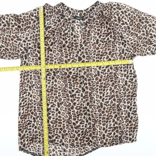 M&Co Womens Leopard Print Blouse UK 10 Long Sleeve Sheer