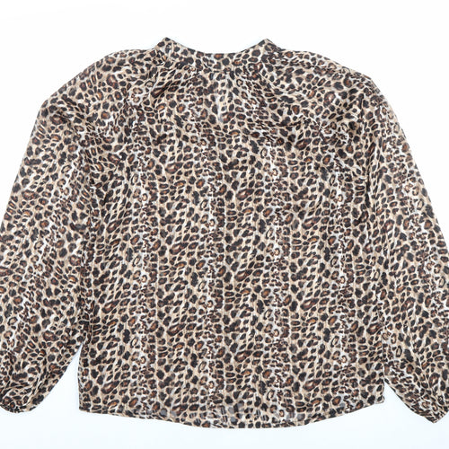 M&Co Womens Leopard Print Blouse UK 10 Long Sleeve Sheer