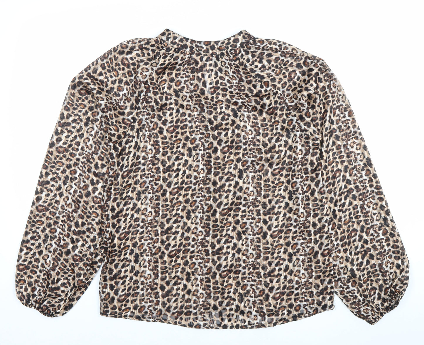 M&Co Womens Leopard Print Blouse UK 10 Long Sleeve Sheer
