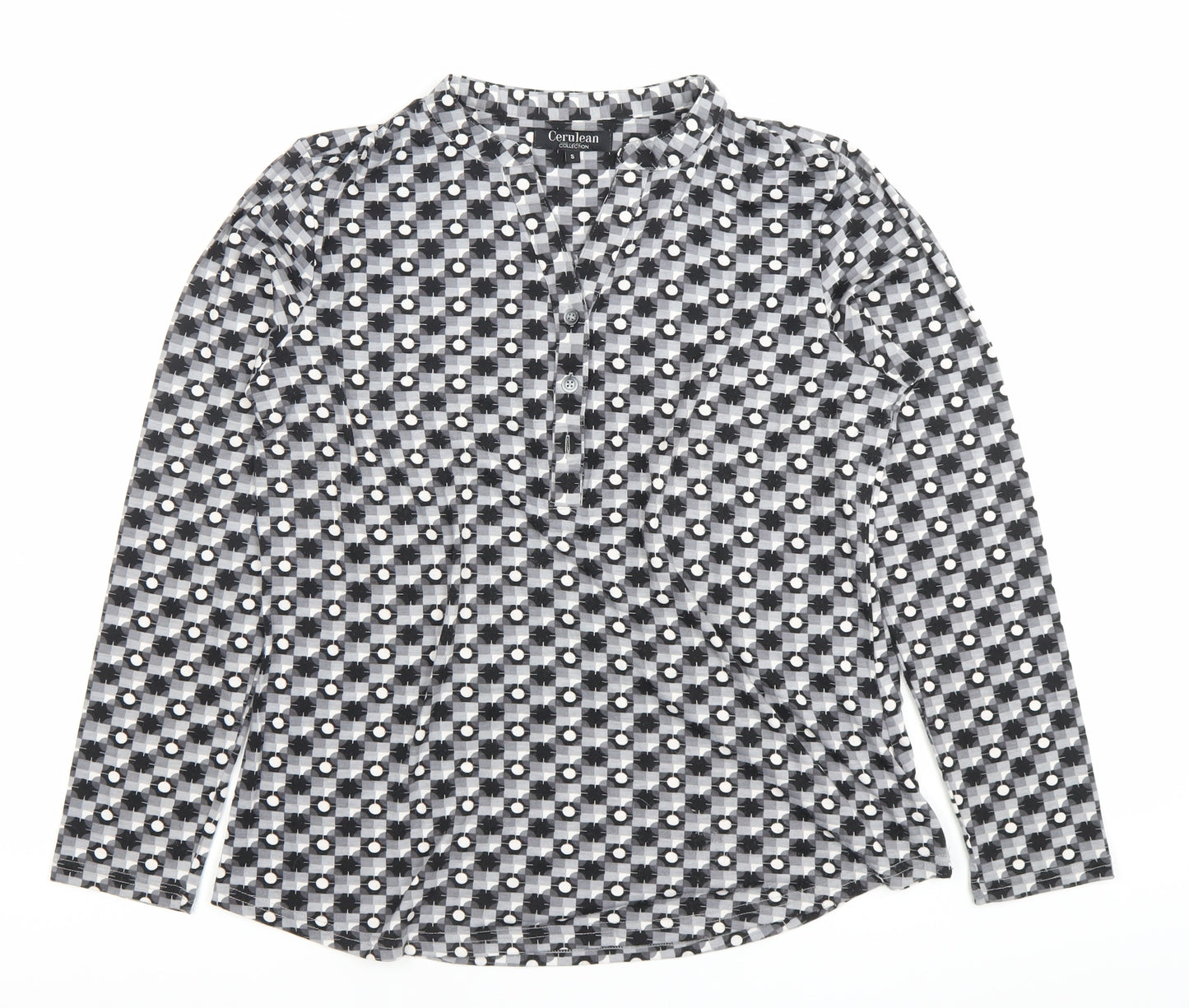Cerulean Women’s Black Check Henley Long Sleeve Tunic Shirt S