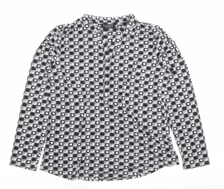 Cerulean Women’s Black Check Henley Long Sleeve Tunic Shirt S