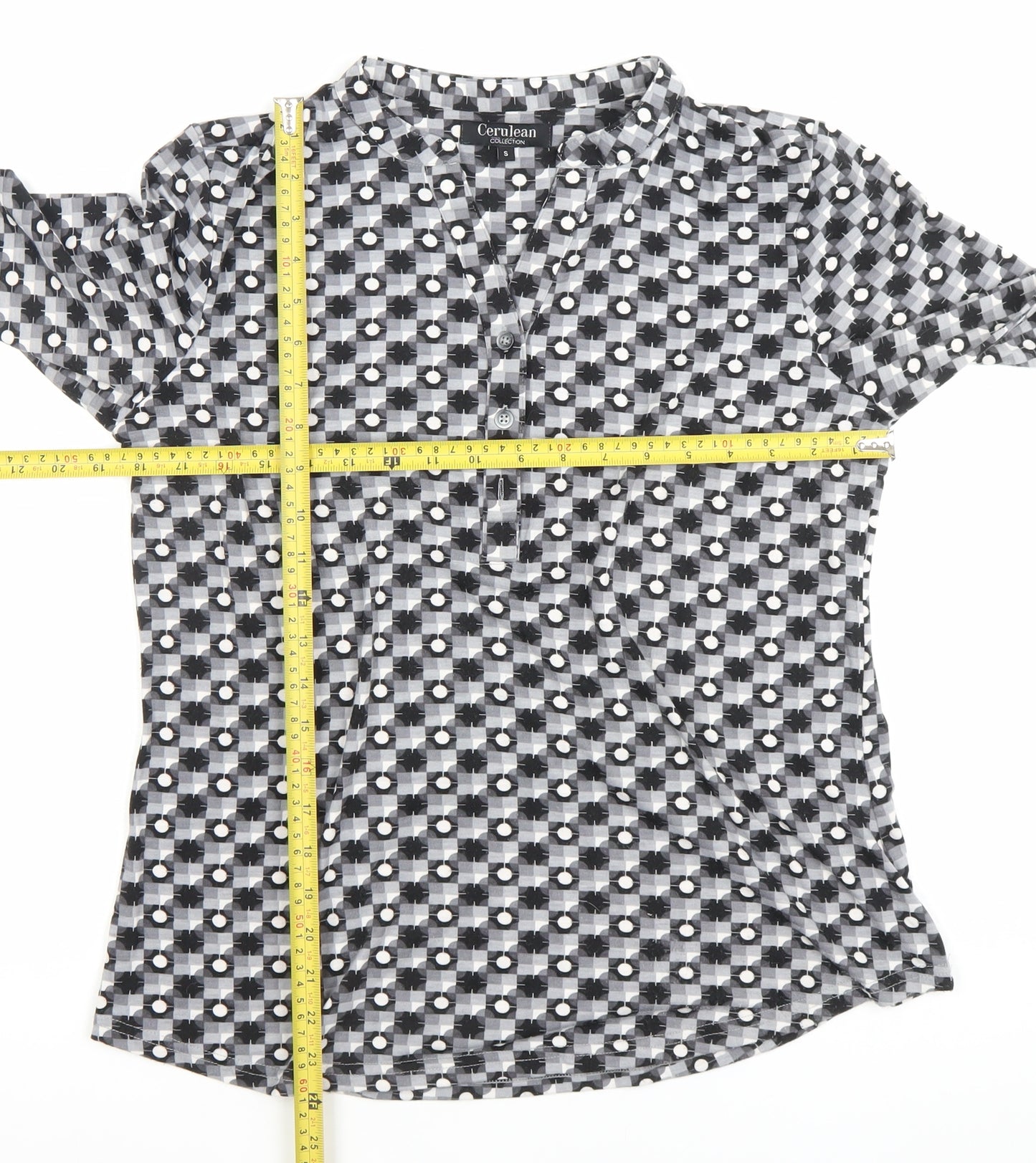 Cerulean Women’s Black Check Henley Long Sleeve Tunic Shirt S
