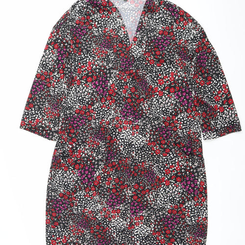 Bonmarché Women’s Black Floral Bodycon Dress Size 10 V-Neck Long Sleeve