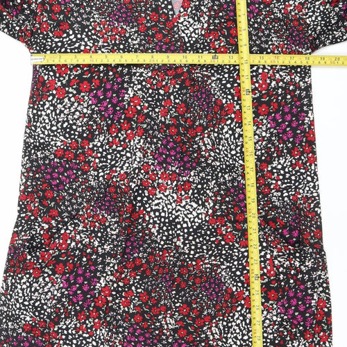 Bonmarché Women’s Black Floral Bodycon Dress Size 10 V-Neck Long Sleeve
