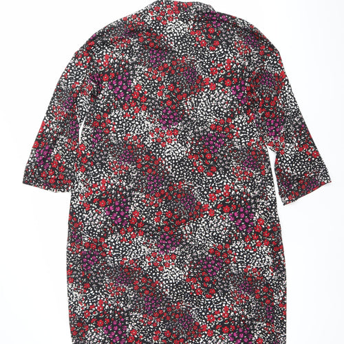 Bonmarché Women’s Black Floral Bodycon Dress Size 10 V-Neck Long Sleeve