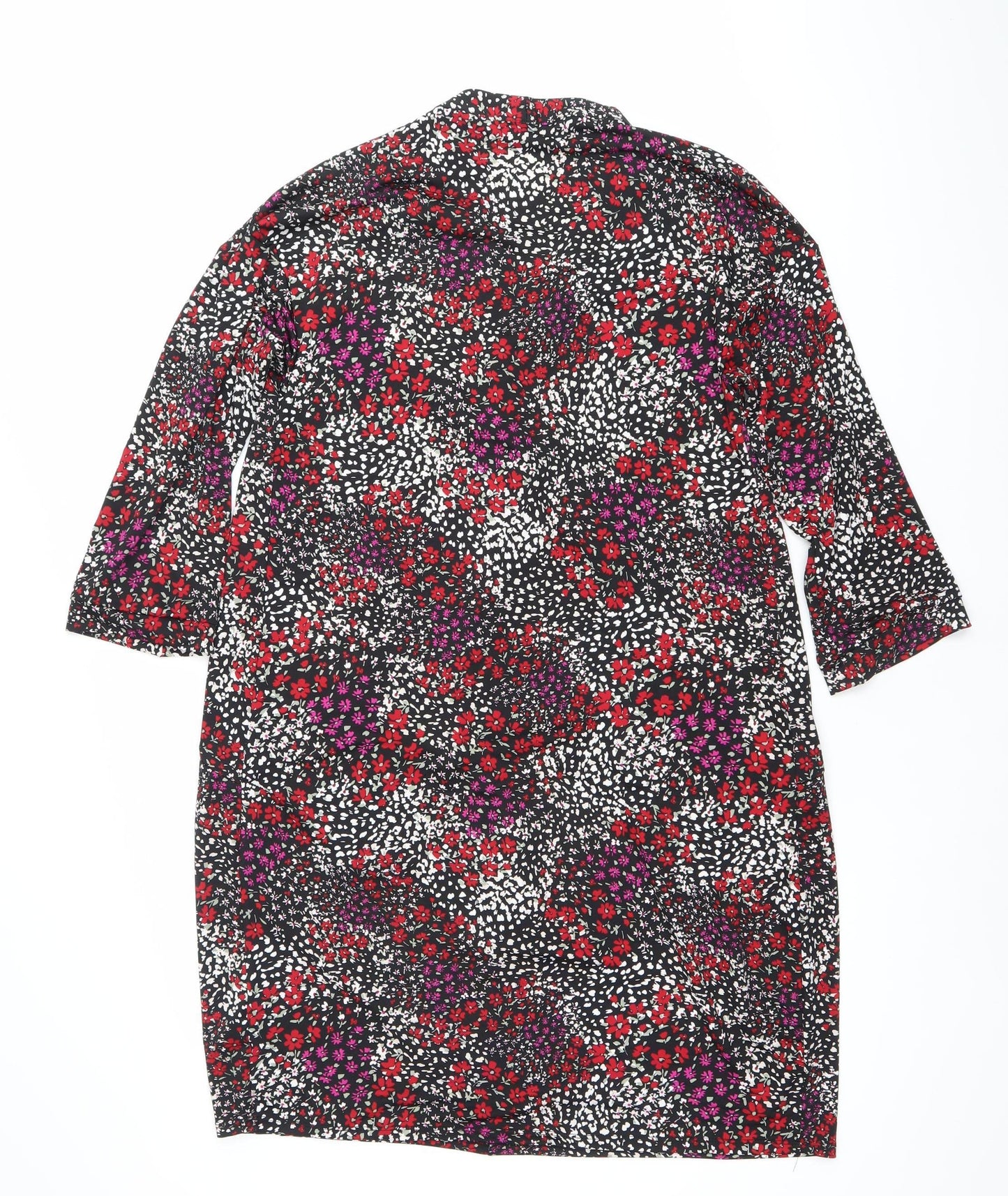 Bonmarché Women’s Black Floral Bodycon Dress Size 10 V-Neck Long Sleeve
