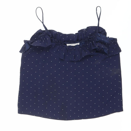 Mango Women’s Blue Polka Dot Ruffle Camisole Tank Top Size S