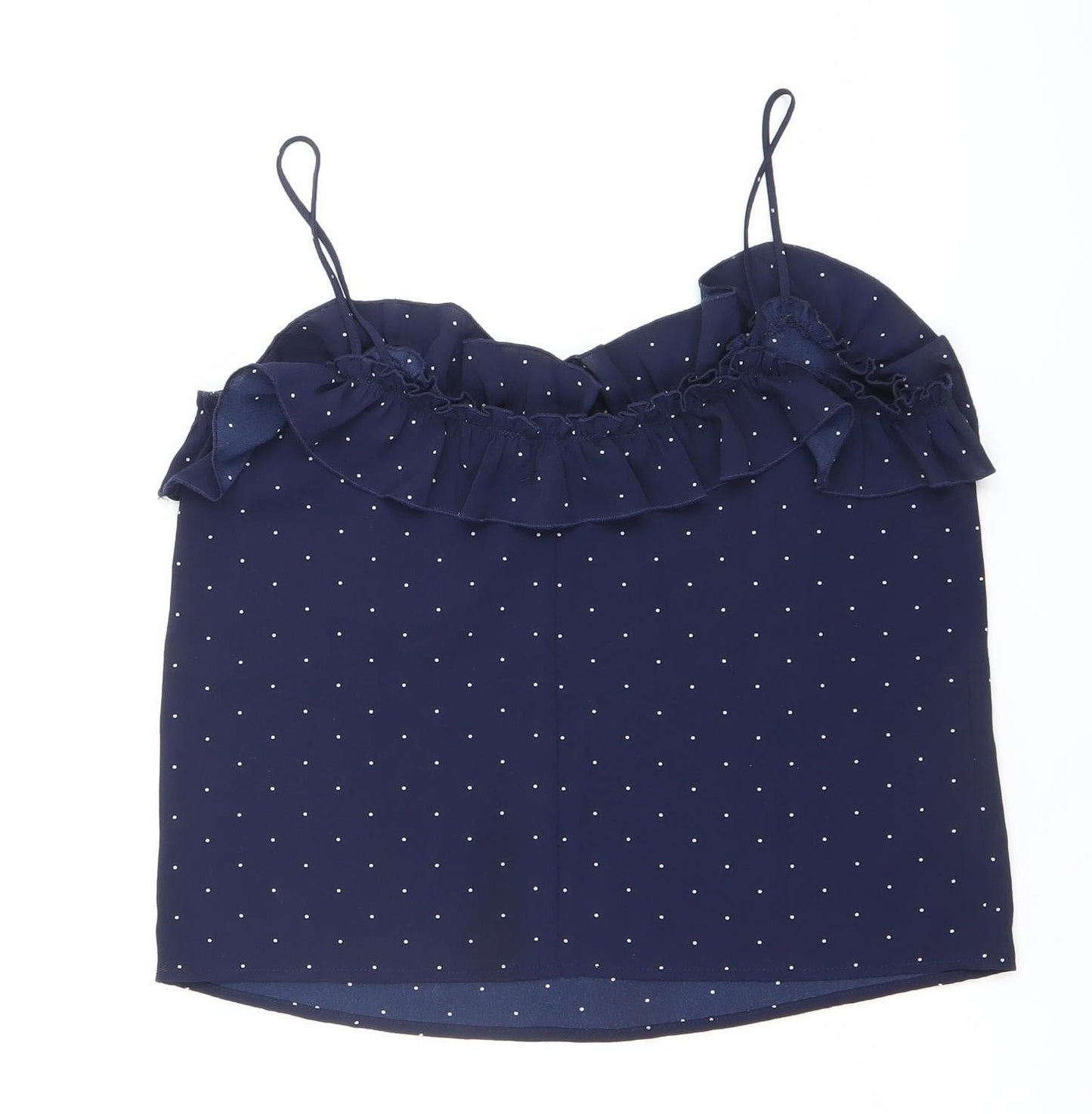 Mango Women’s Blue Polka Dot Ruffle Camisole Tank Top Size S