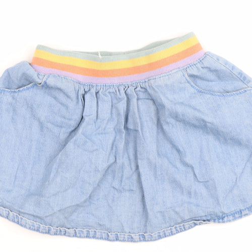 Next Girls Blue Denim A-Line Skirt 9-12 Months Rainbow Elastic Waist