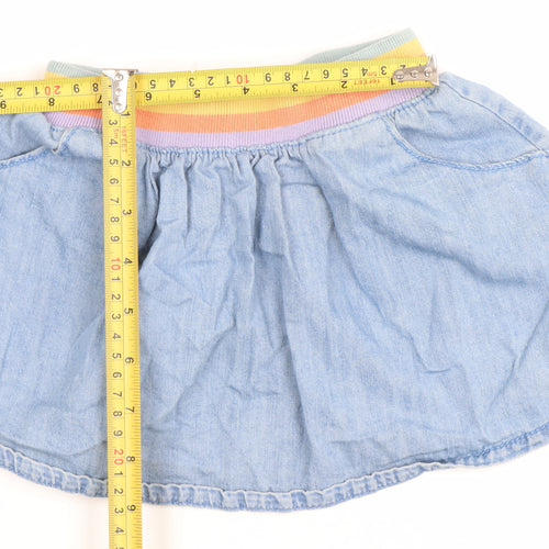 Next Girls Blue Denim A-Line Skirt 9-12 Months Rainbow Elastic Waist