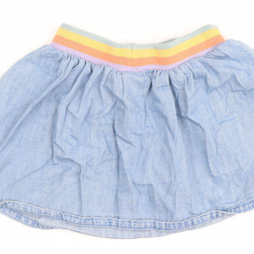 Next Girls Blue Denim A-Line Skirt 9-12 Months Rainbow Elastic Waist