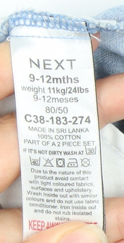 Next Girls Blue Denim A-Line Skirt 9-12 Months Rainbow Elastic Waist