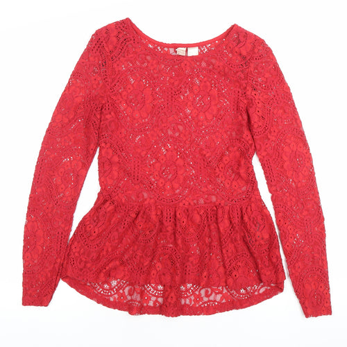 H&M Divided Women’s Red Lace Scoop Neck Long Sleeve Blouse S