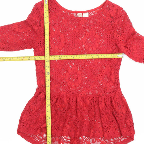 H&M Divided Women’s Red Lace Scoop Neck Long Sleeve Blouse S