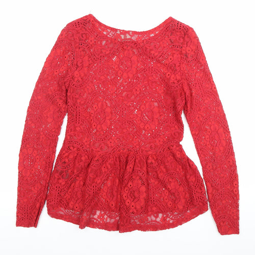 H&M Divided Women’s Red Lace Scoop Neck Long Sleeve Blouse S