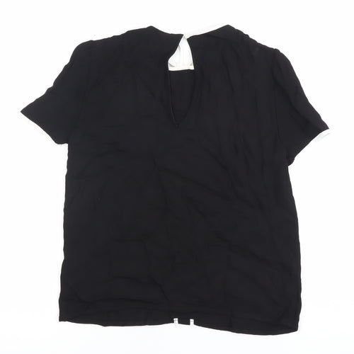 Zara Women Black Viscose Tunic Blouse L Short Sleeve Scoop Neck