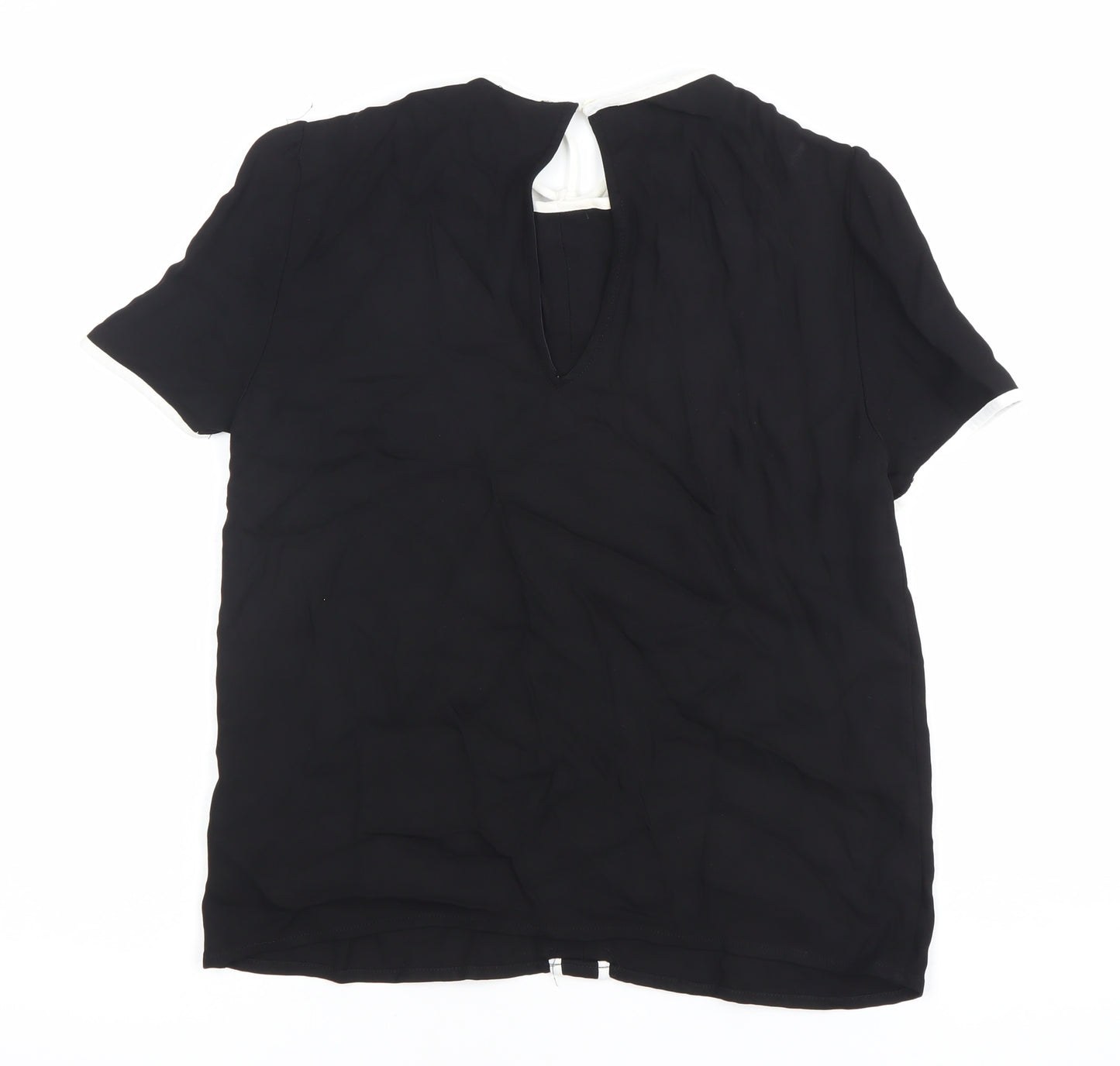 Zara Women Black Viscose Tunic Blouse L Short Sleeve Scoop Neck