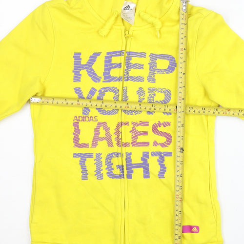 Adidas Womens Yellow Full Zip Hoodie Size 8 UK Sports Graphic