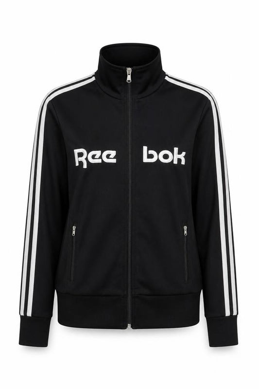 Front view of Reebok women’s black uk 10 track jacket full zip sportswear