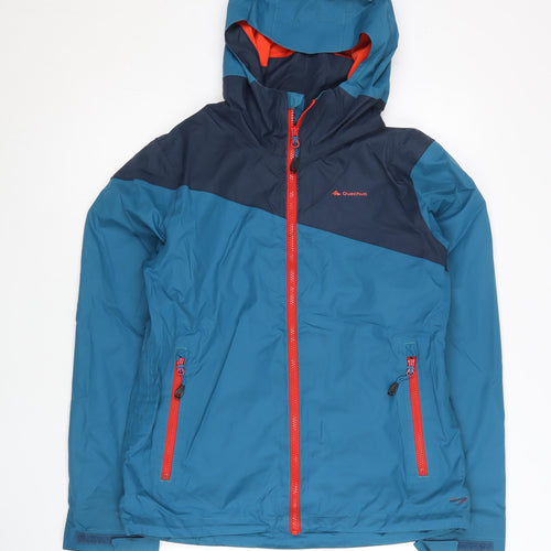 Quechua Unisex Kids Blue 14 Years Hooded Rain Coat Jacket Outdoor Hiking
