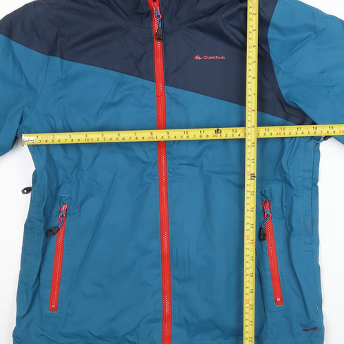 Quechua Unisex Kids Blue 14 Years Hooded Rain Coat Jacket Outdoor Hiking