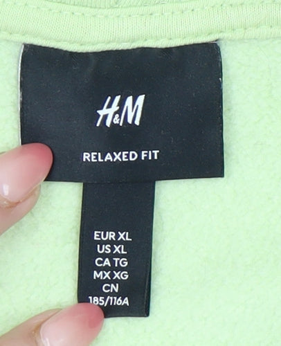 H&M Unisex Green XL Relaxed Fit Pullover Hoodie Cotton Blend