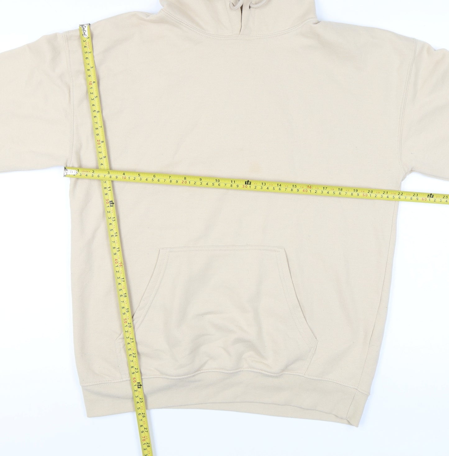 boohooMAN Men’s Beige Pullover Hoodie S Graphic Print Fleece