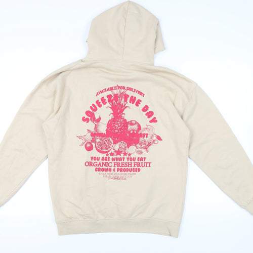 boohooMAN Men’s Beige Pullover Hoodie S Graphic Print Fleece